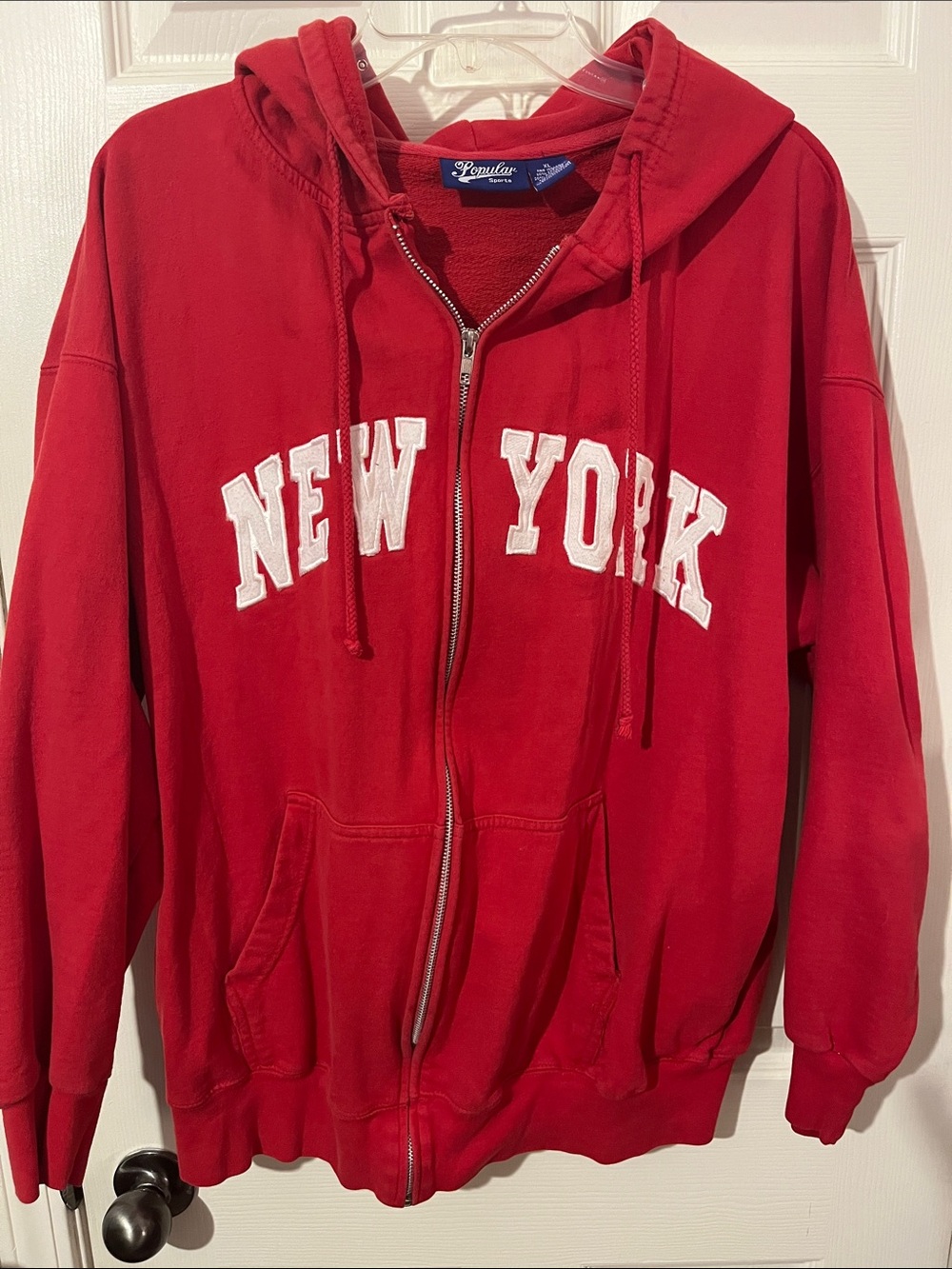 Red 'New York' Zip-Up Hoodie Jacket-XL